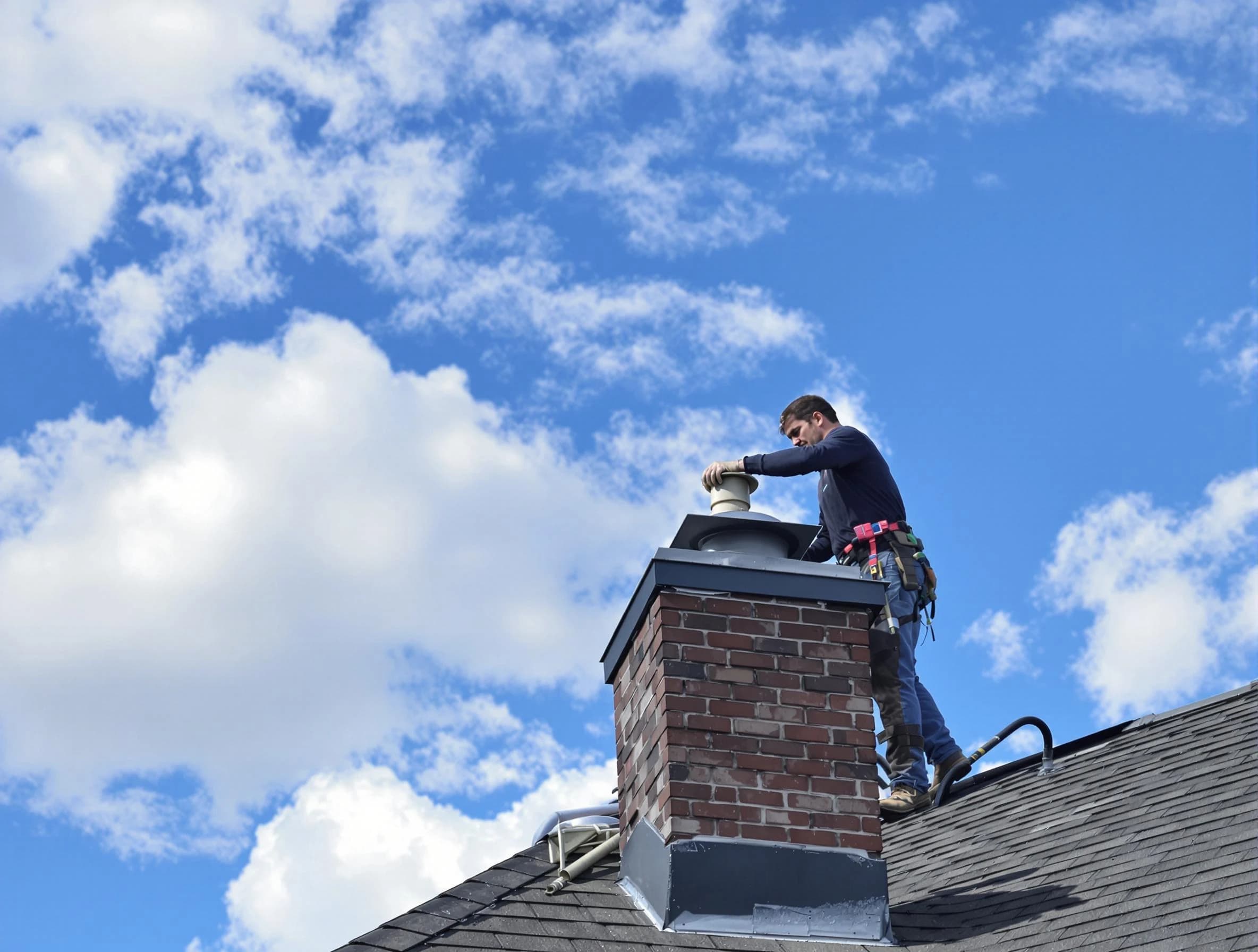 Belvedere Park Chimney Sweep installing a sturdy chimney cap in Belvedere Park, GA
