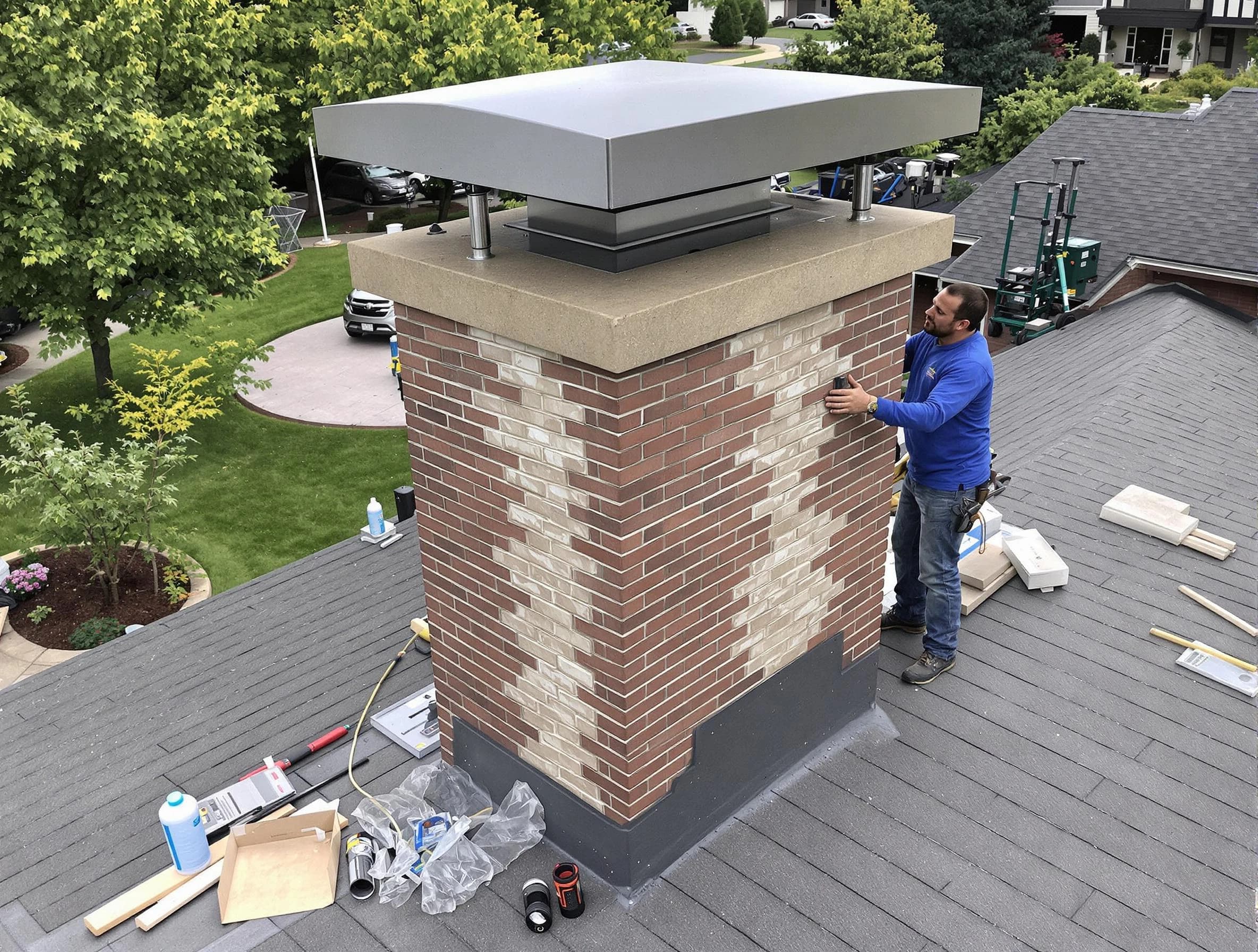Belvedere Park Chimney Sweep team working on a custom chimney remodel in Belvedere Park, GA